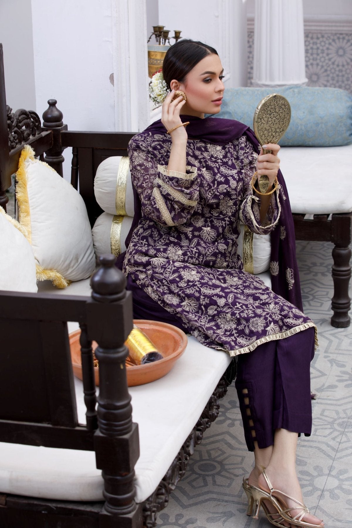 Purple Embroidered 3-Piece Chiffon Suit – Stitched Ready to Wear