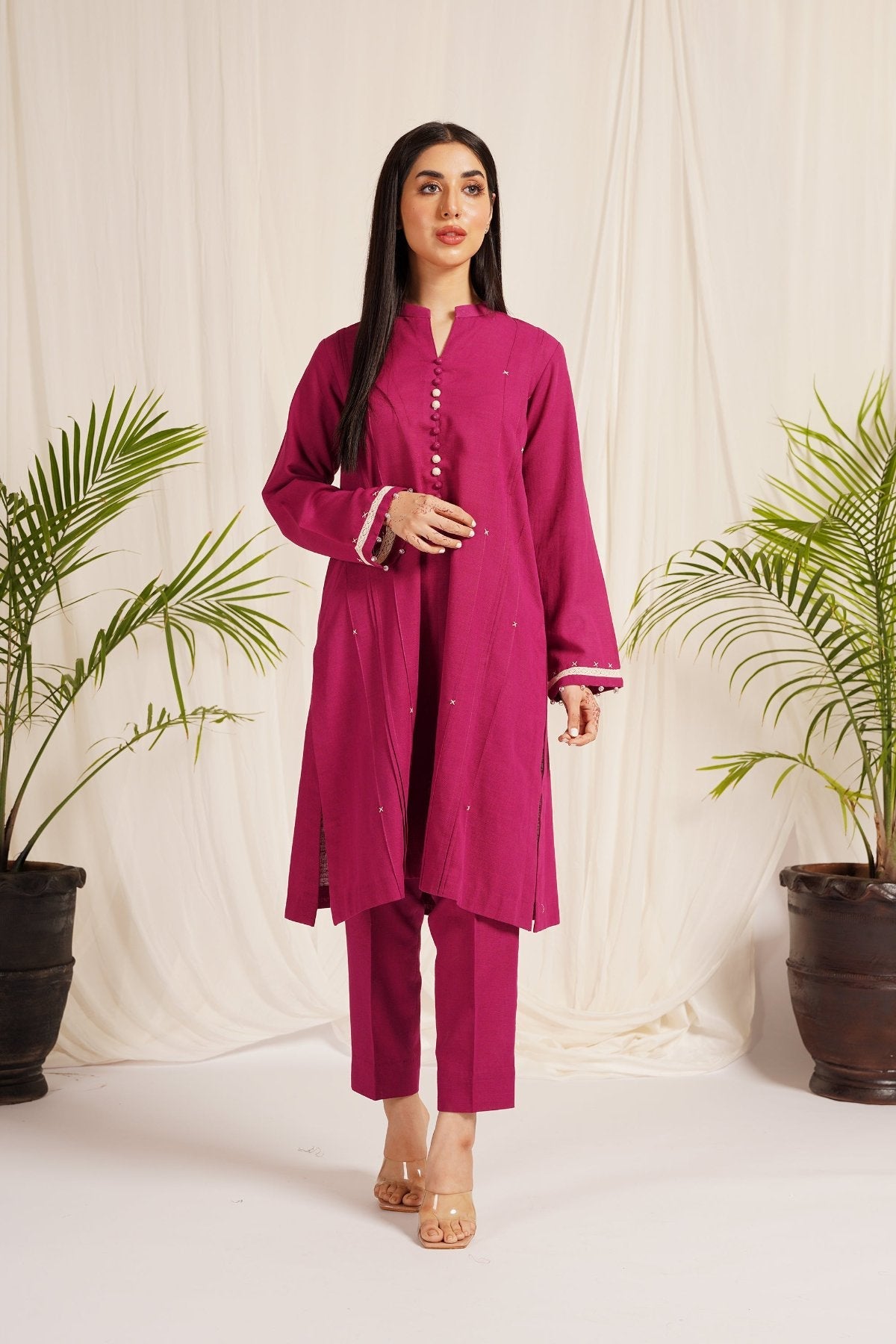 Raspberry Khaddar 2-Piece Dress
