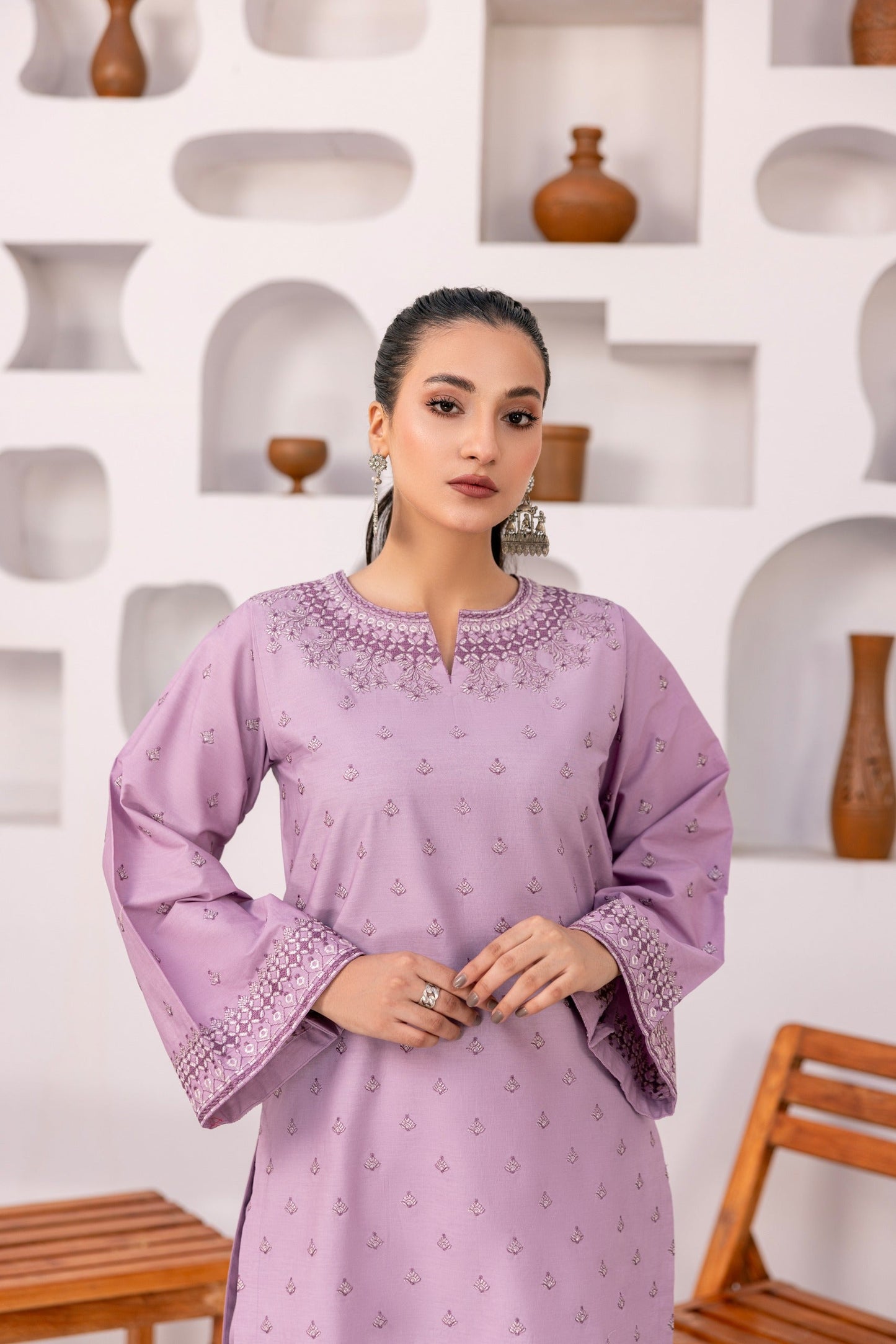 Light Purple Embroidered Poplin Suit