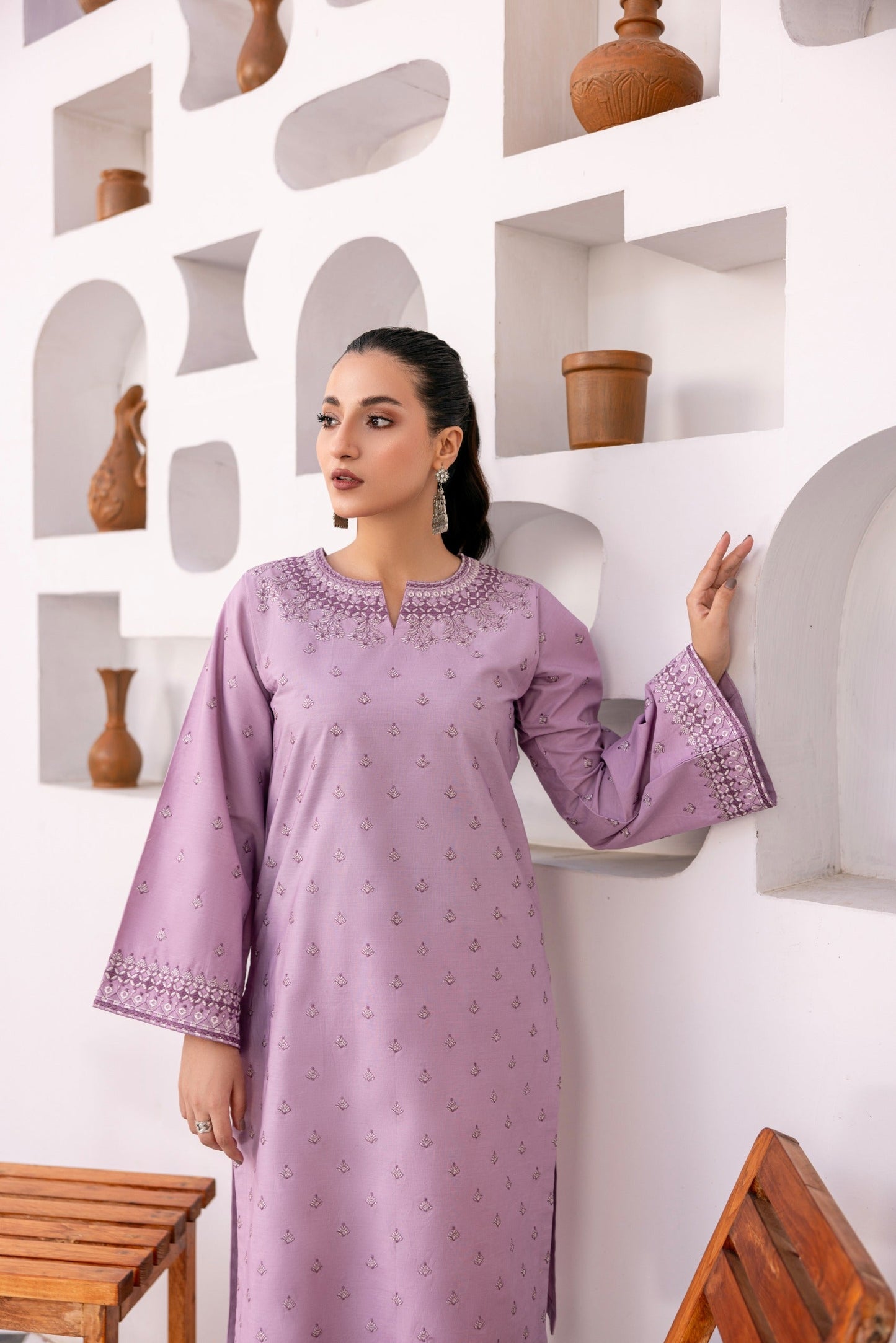 Light Purple Embroidered Poplin Suit