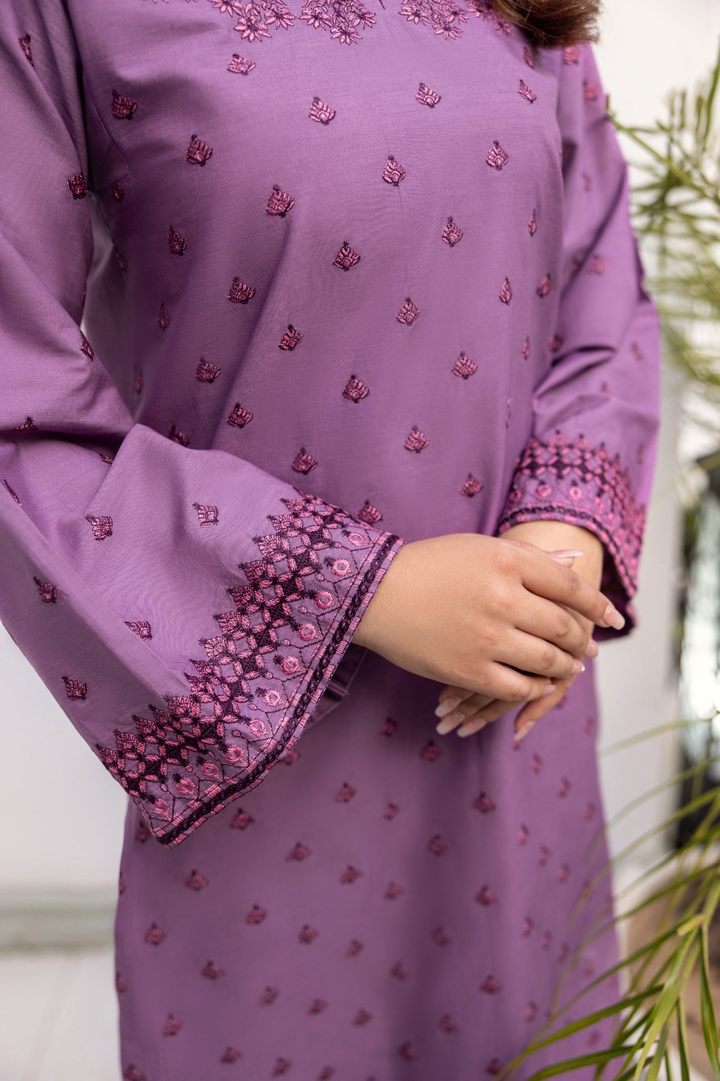 Purple Embroidered Poplin Suit