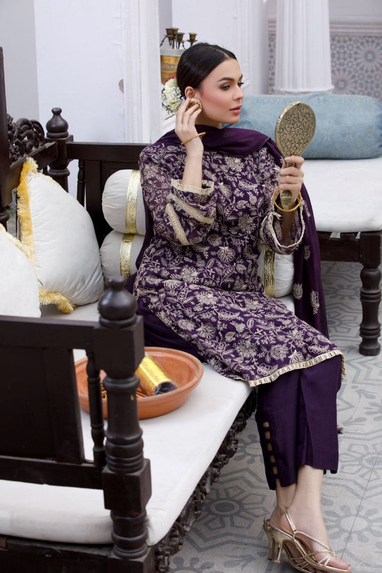 Purple Embroidered 3-Piece Chiffon Suit – Stitched Ready to Wear