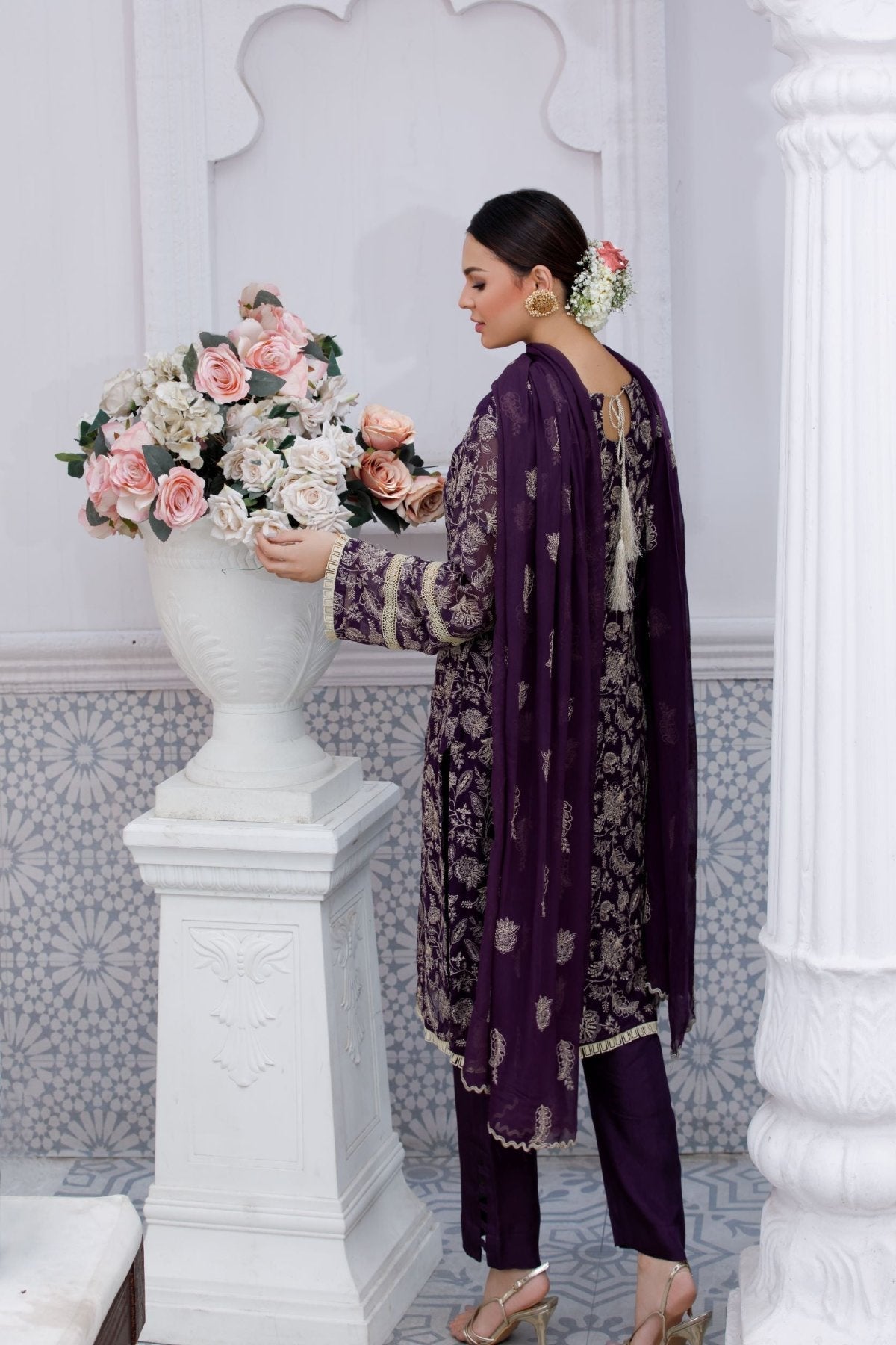 Purple Embroidered 3-Piece Chiffon Suit – Stitched Ready to Wear