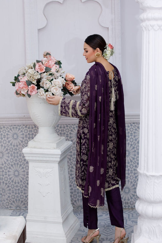 Purple Embroidered 3-Piece Chiffon Suit – Stitched Ready to Wear