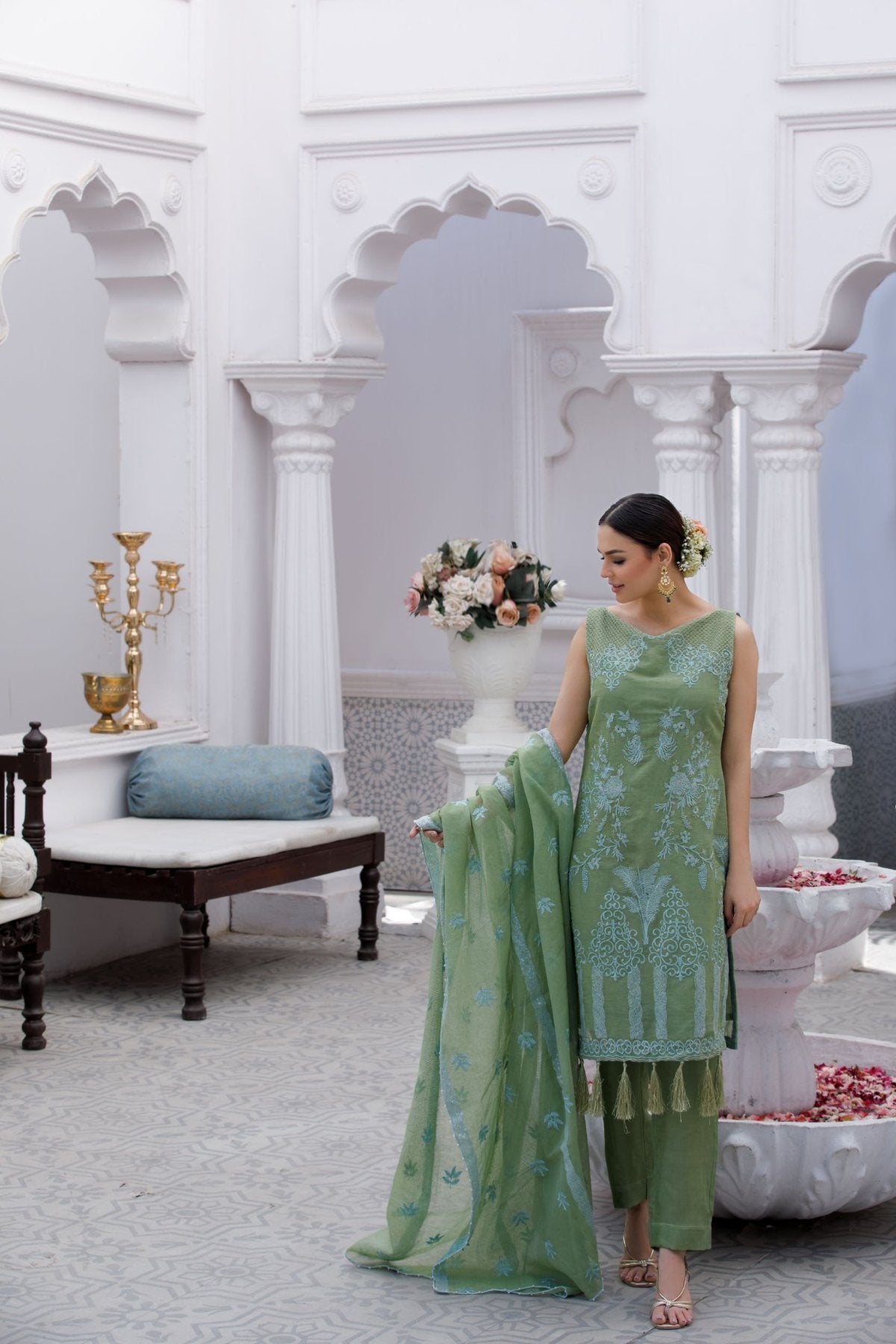Light Green Embroidered 3-Piece Suit – Stitched Ready to Wear