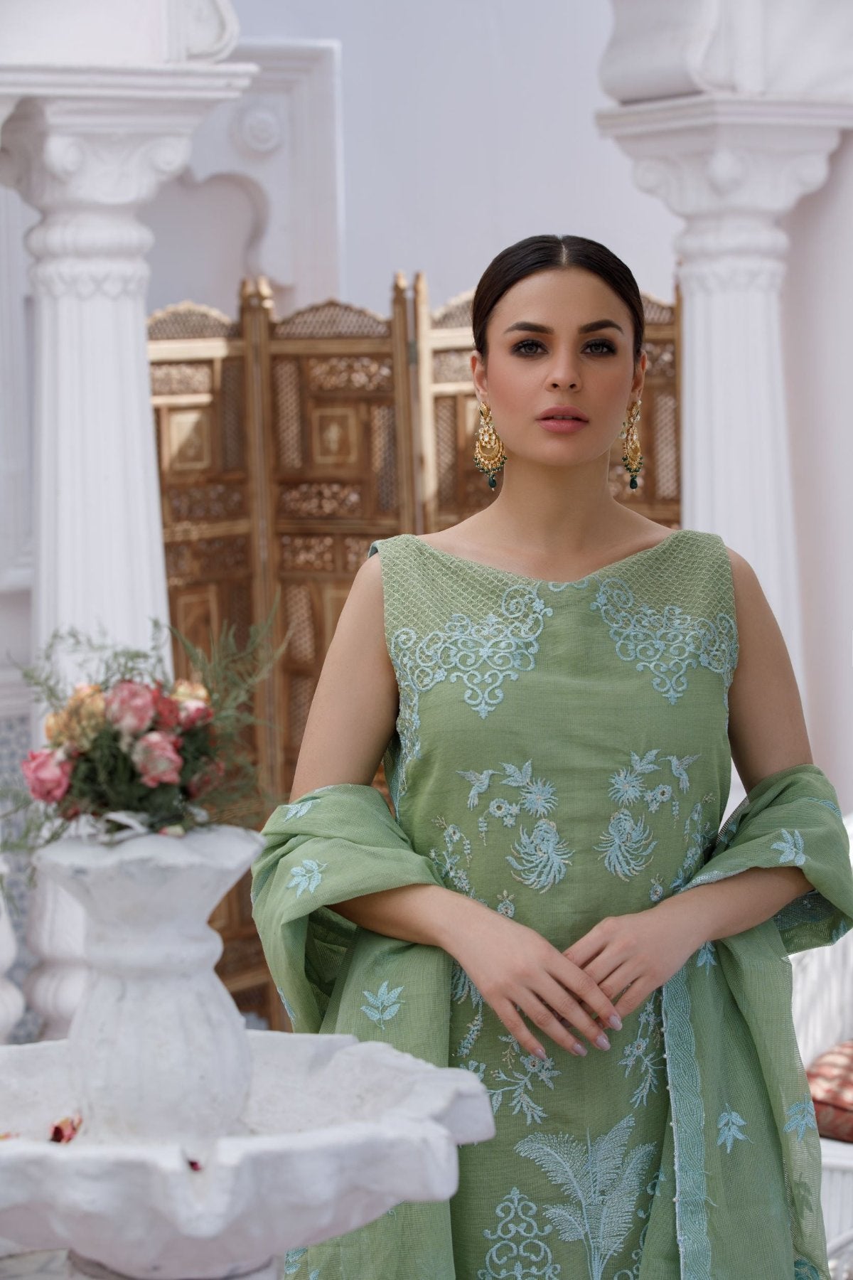 Light Green Embroidered 3-Piece Suit – Stitched Ready to Wear