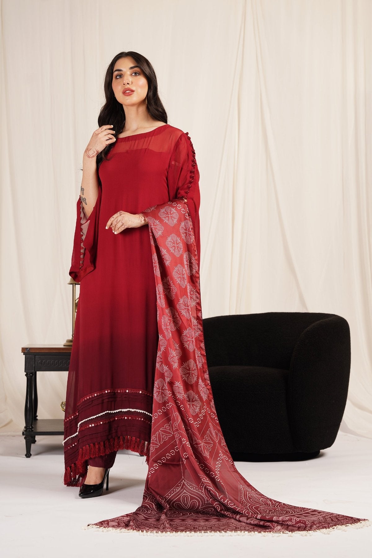 Red Chiffon 3-Piece Dress