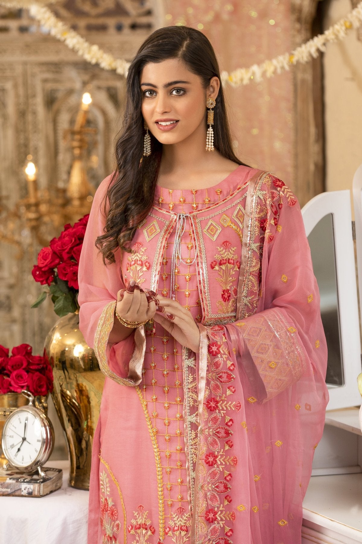 Pink Chiffon Embroidered Dress