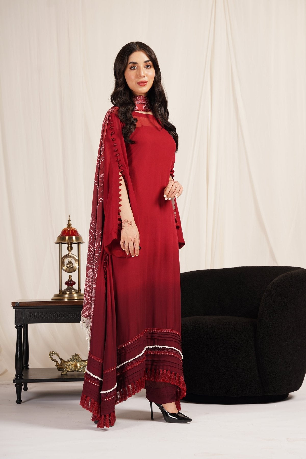 Red Chiffon 3-Piece Dress