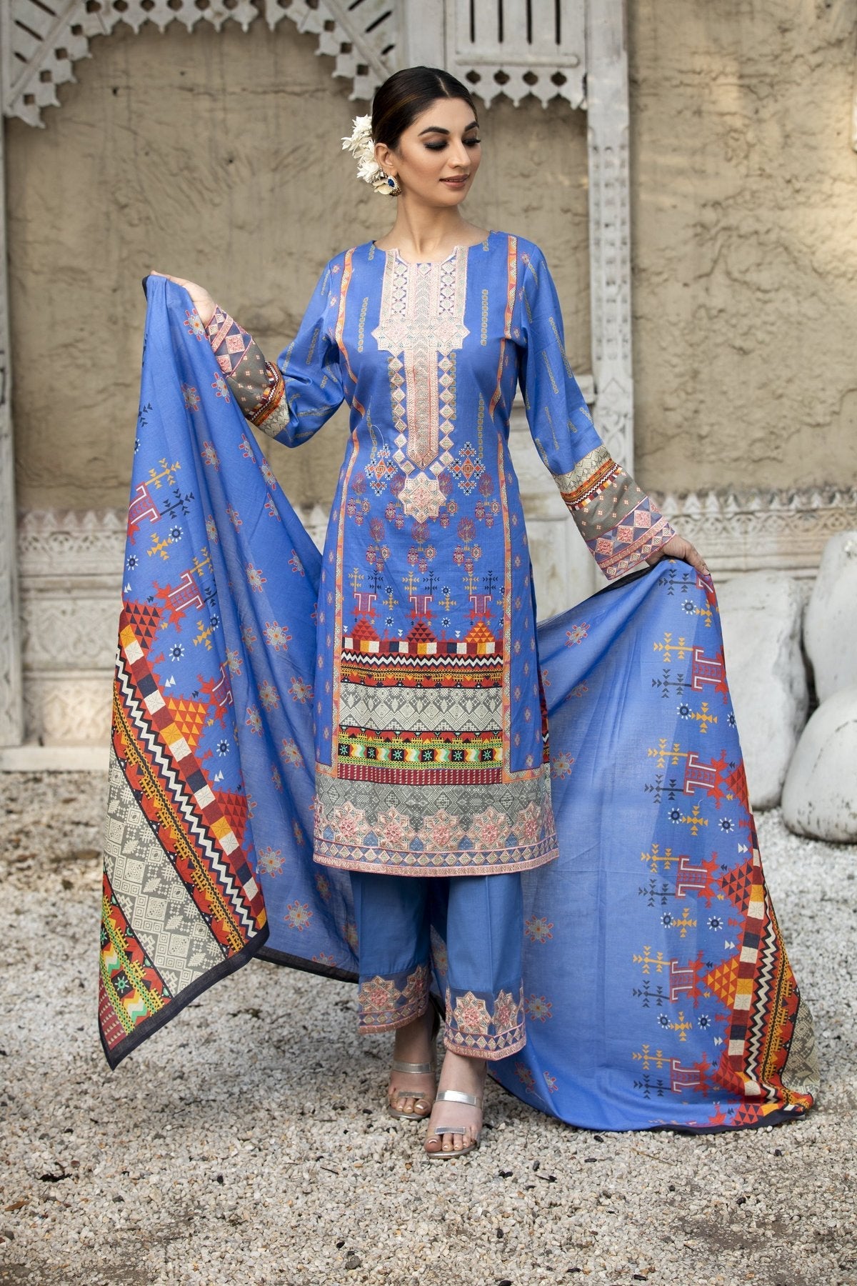 Sky Blue Embroidered Lawn Dress