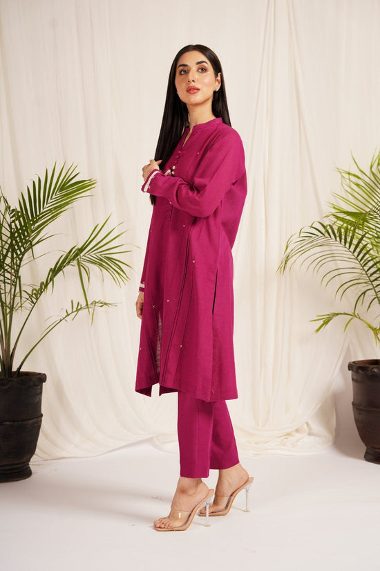 Raspberry Khaddar 2-Piece Dress