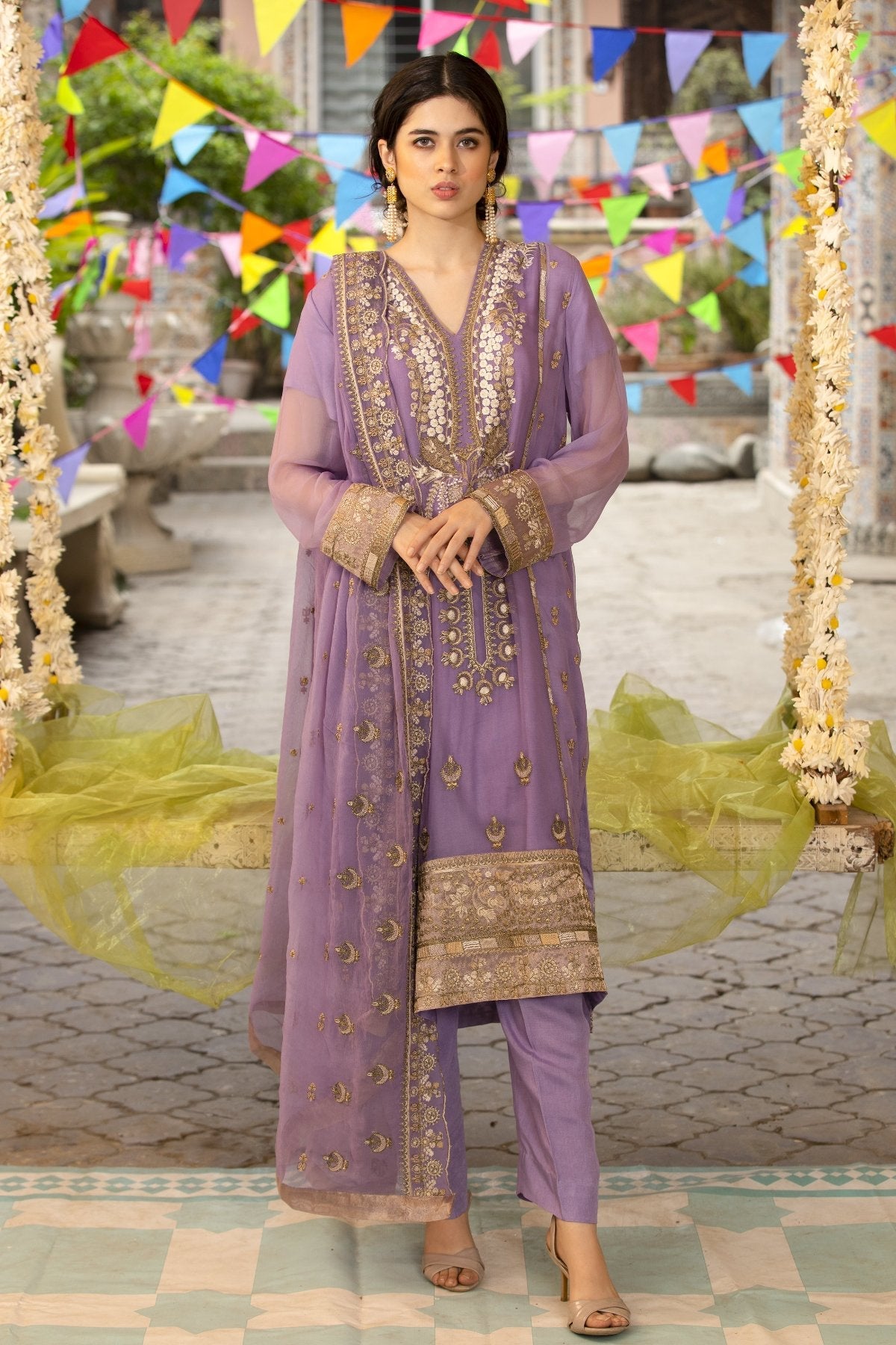 Purple Chiffon Embroidered Dress