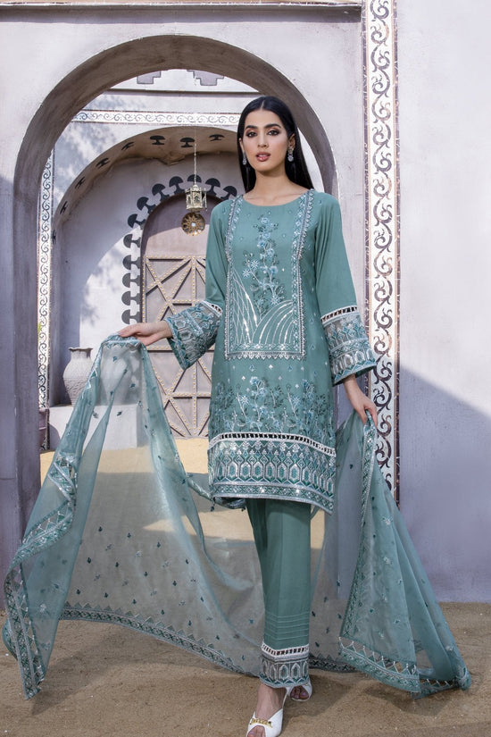 Persian Green Embroidered Linen 3-Piece Suit