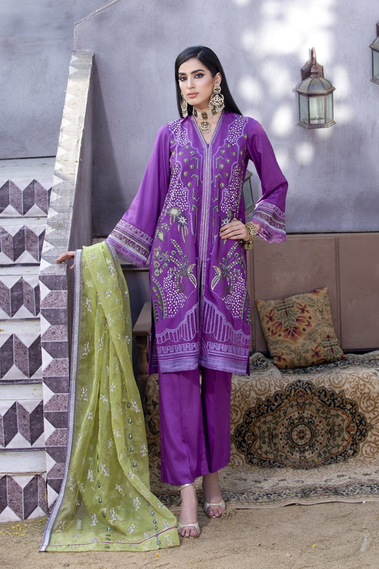 Purple Embroidered Linen 3-Piece Suit