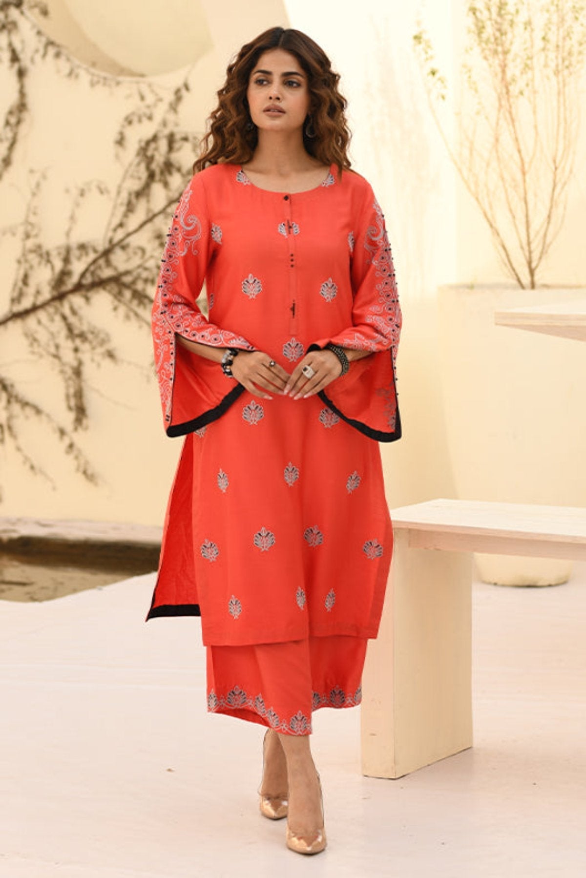 Peach Cottel Embroidered 2-Piece Suit – Winter Stitched