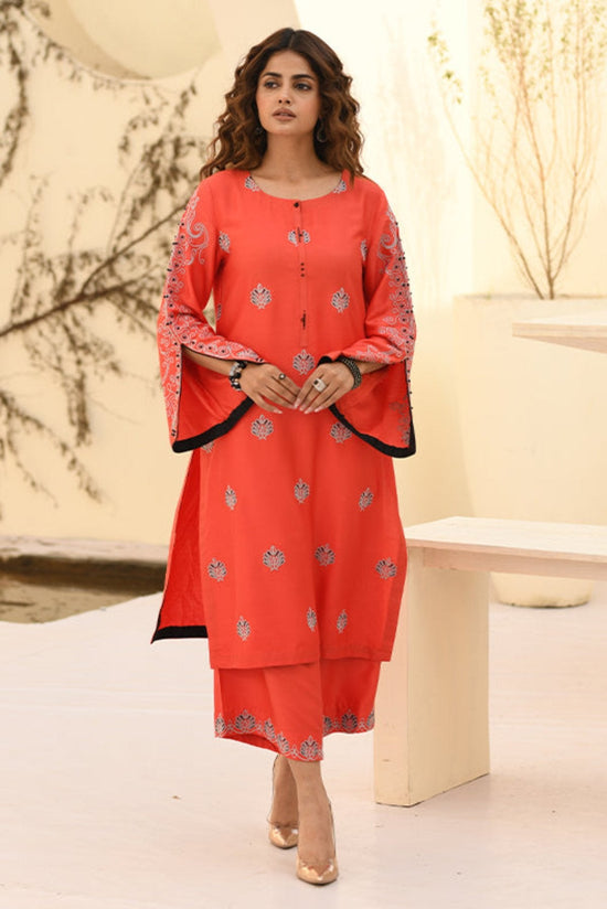 Peach Cottel Embroidered 2-Piece Suit – Winter Stitched