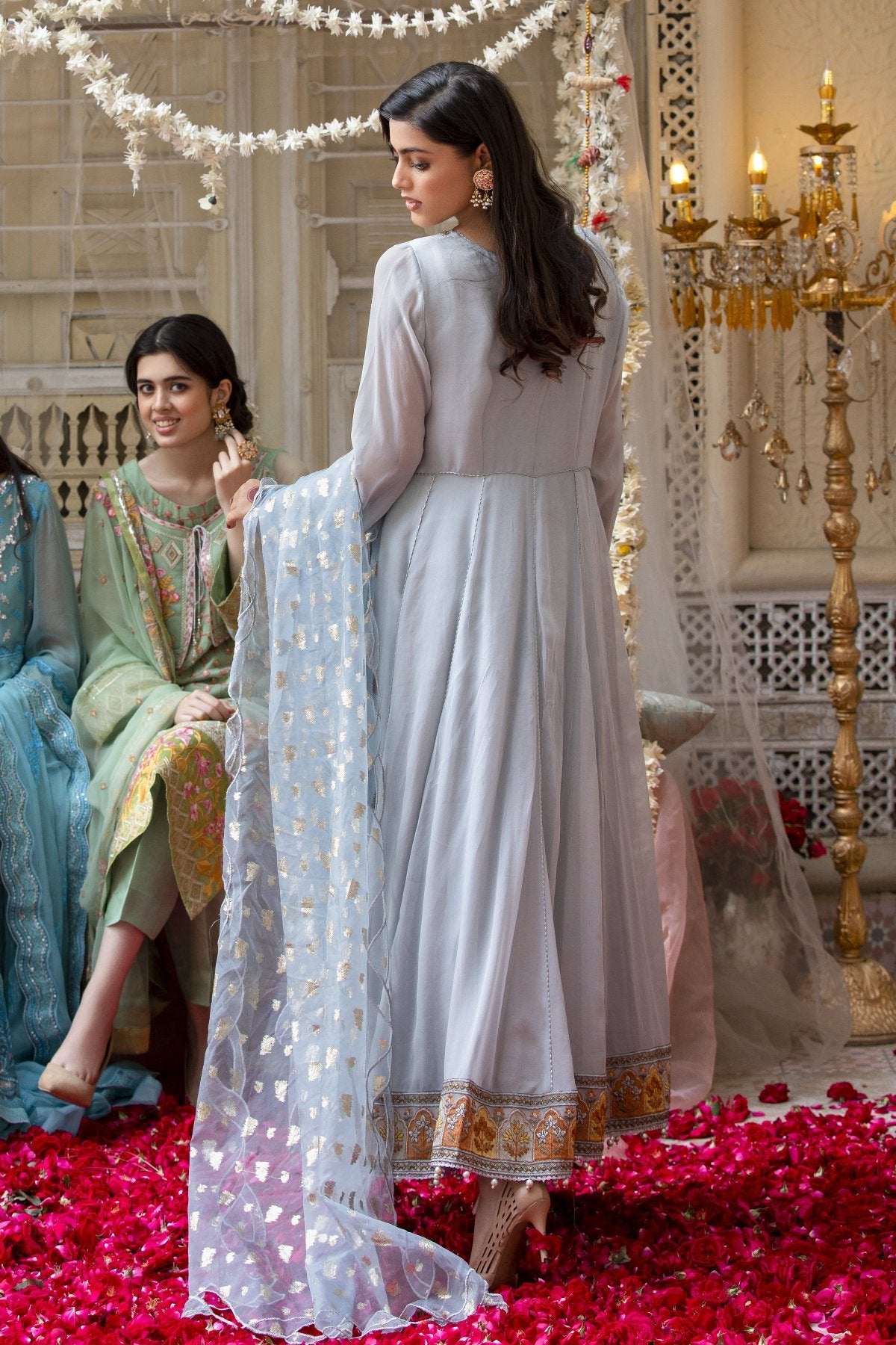 Grey Embroidered Chiffon Frock