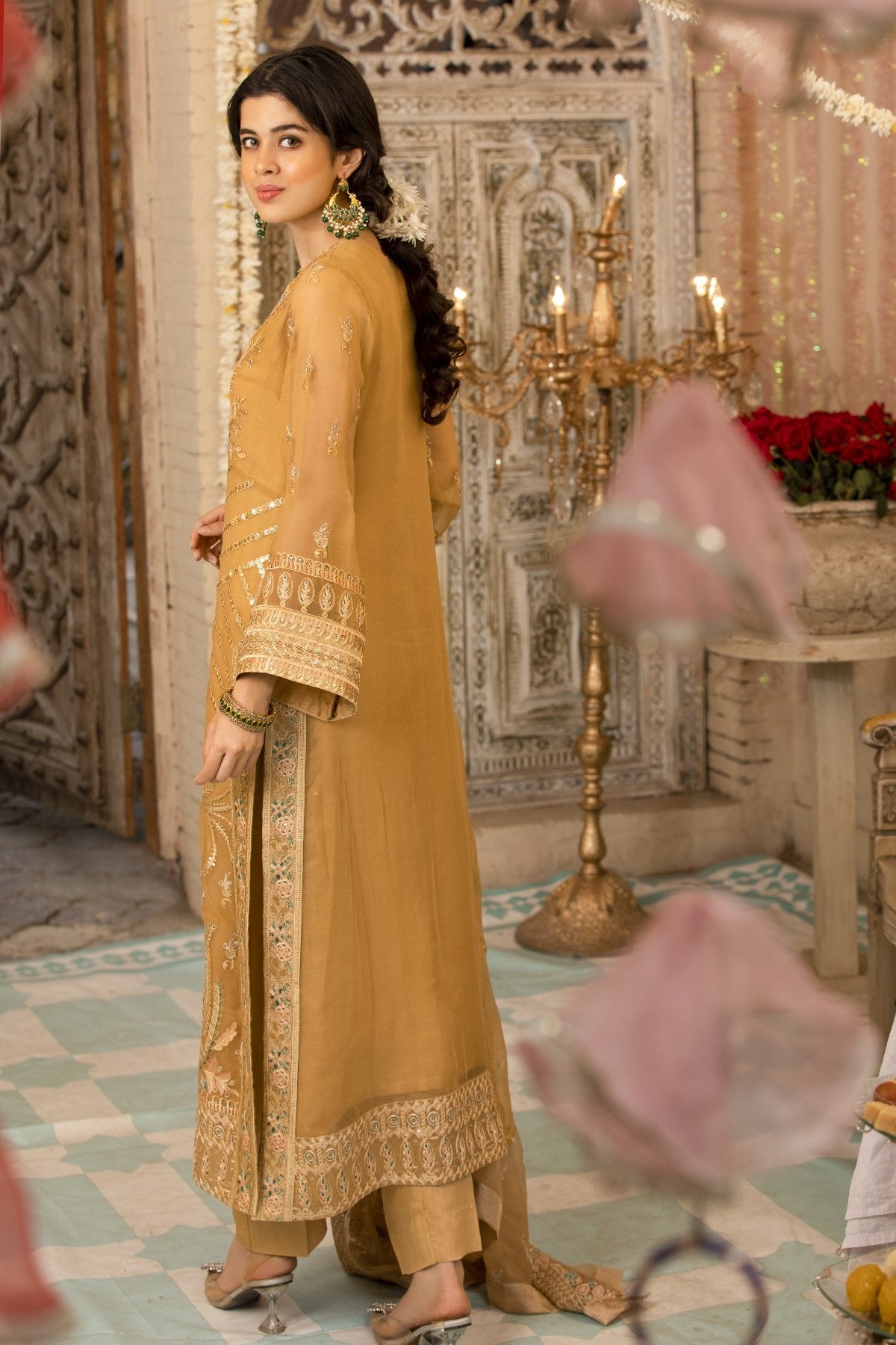 Skin Chiffon Embroidered Dress