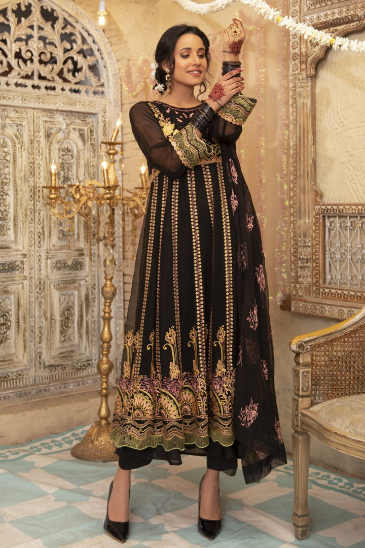 Black Embroidered Chiffon Dress