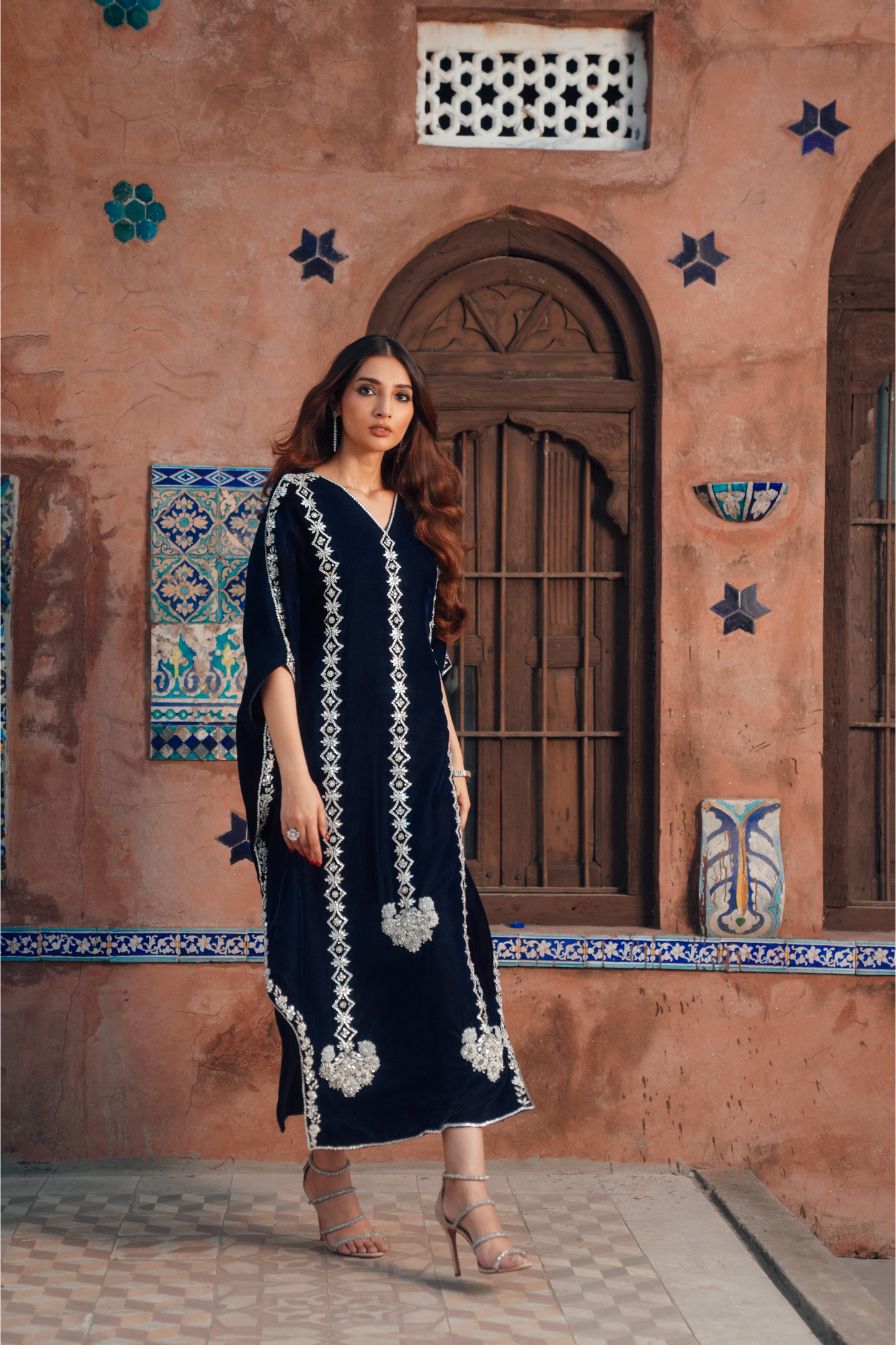 Opulent Velvet Kaftan with Intricate Adda Embroidery