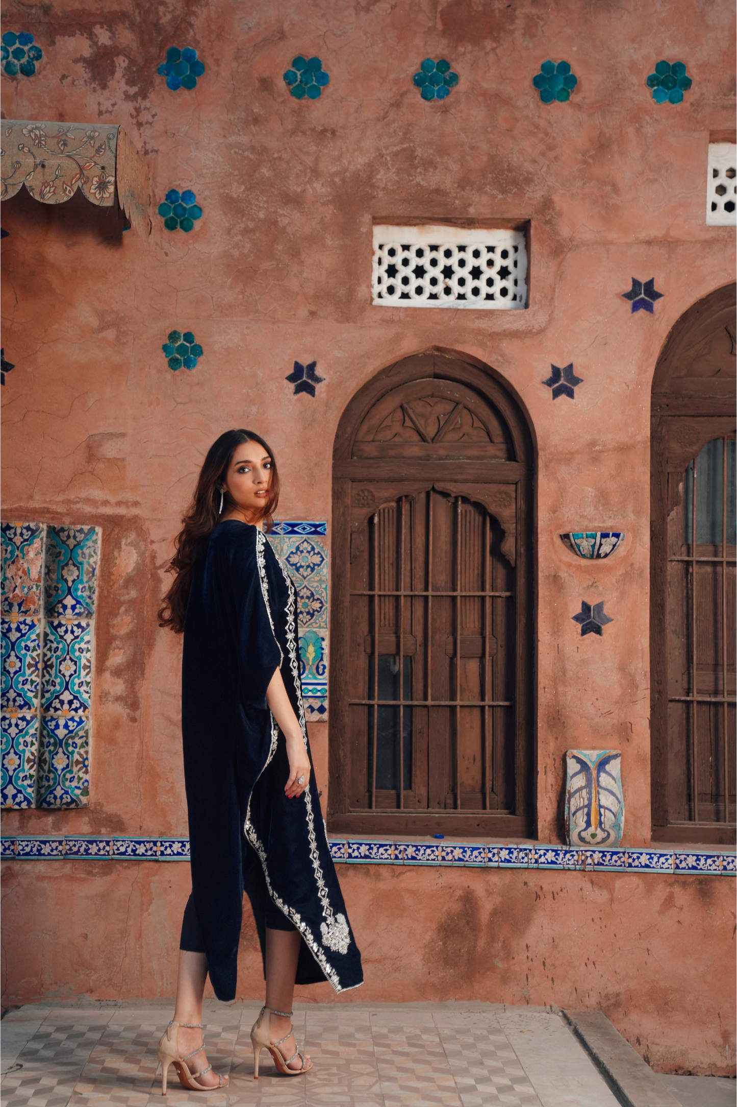 Opulent Velvet Kaftan with Intricate Adda Embroidery