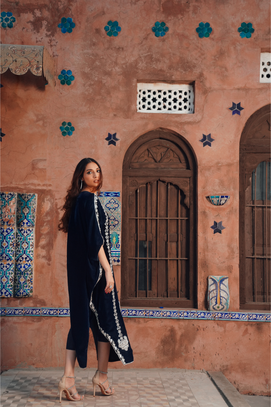 Opulent Velvet Kaftan with Intricate Adda Embroidery