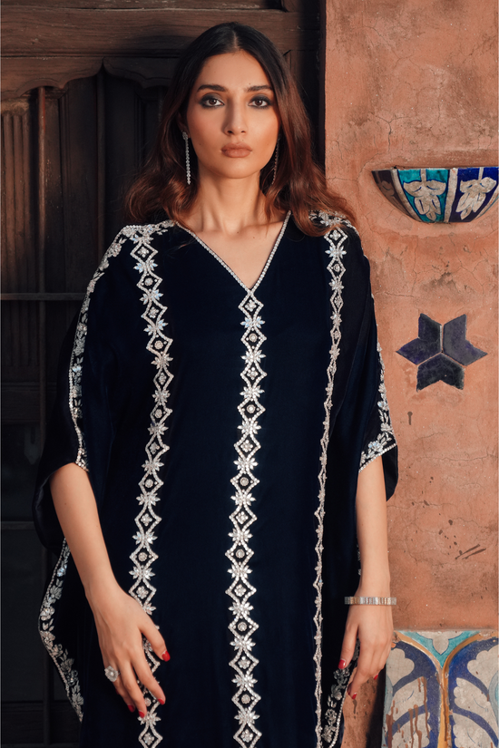 Opulent Velvet Kaftan with Intricate Adda Embroidery