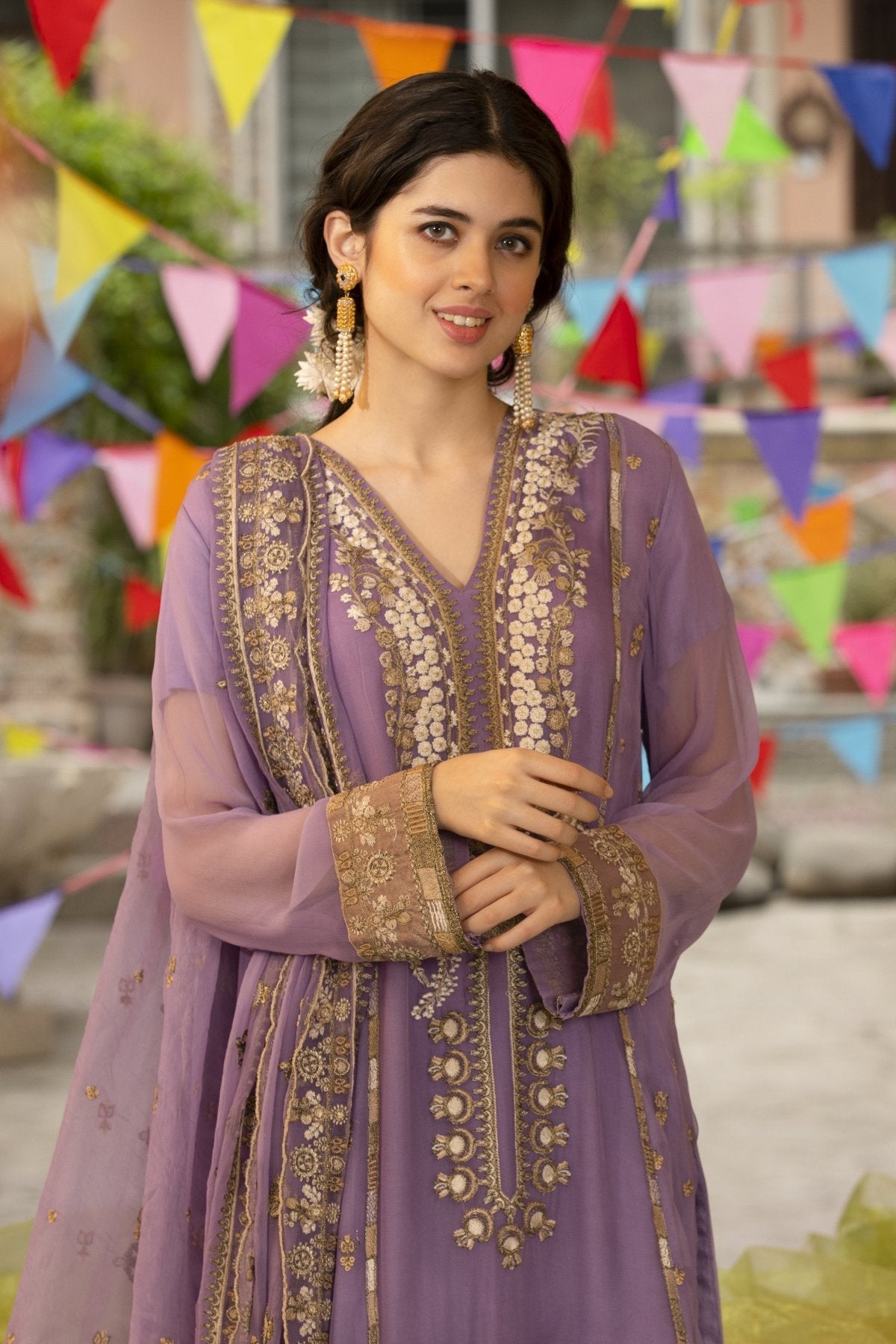 Purple Chiffon Embroidered Dress