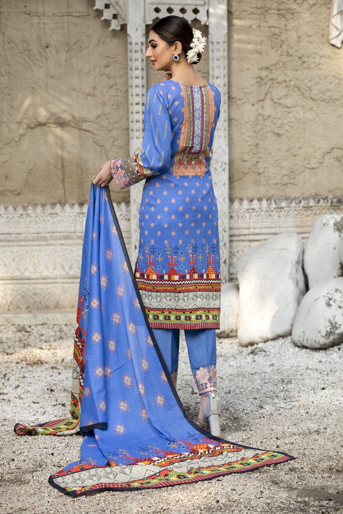 Sky Blue Embroidered Lawn Dress