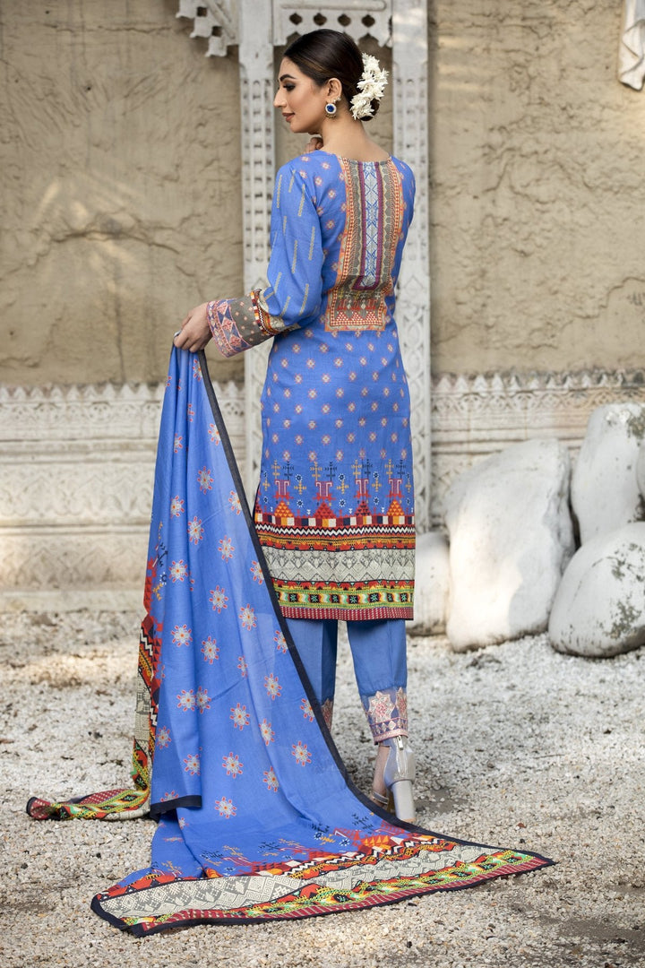 Sky Blue Embroidered Lawn Dress