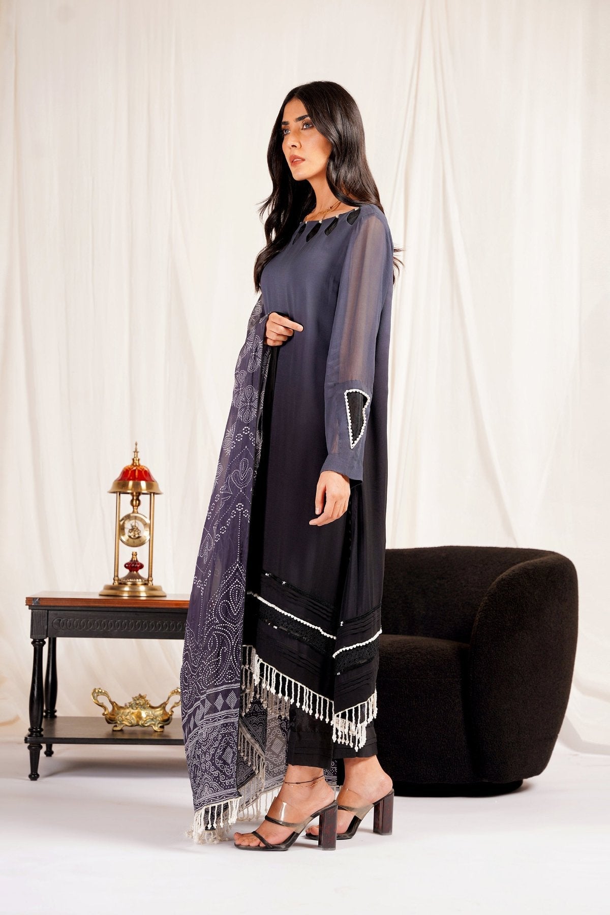 Black Chiffon  3-Piece Dress