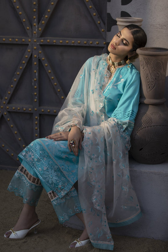 Sky Blue Embroidered Linen 3-Piece Suit