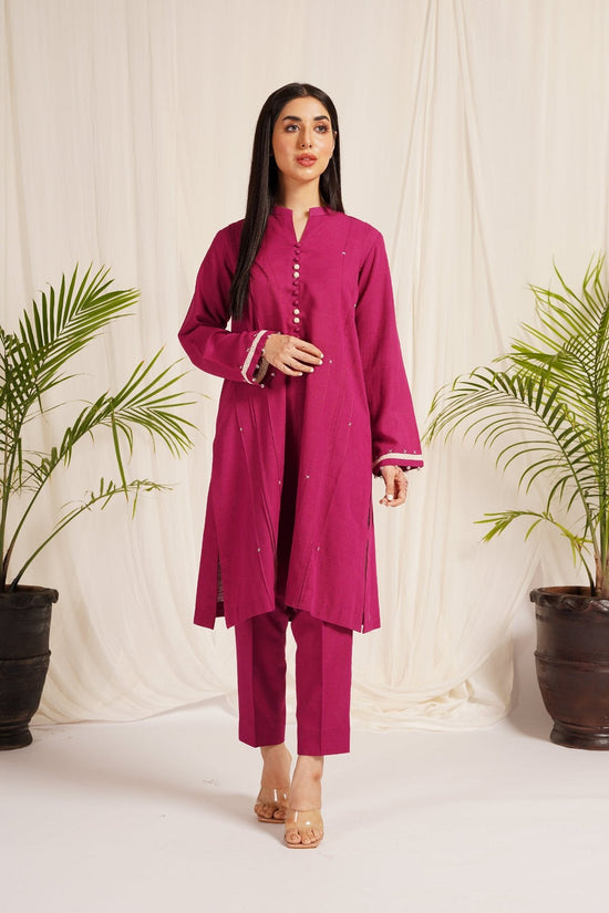 Raspberry Khaddar 2-Piece Dress