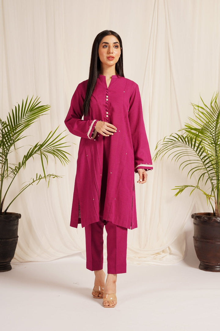 Raspberry Khaddar 2-Piece Dress