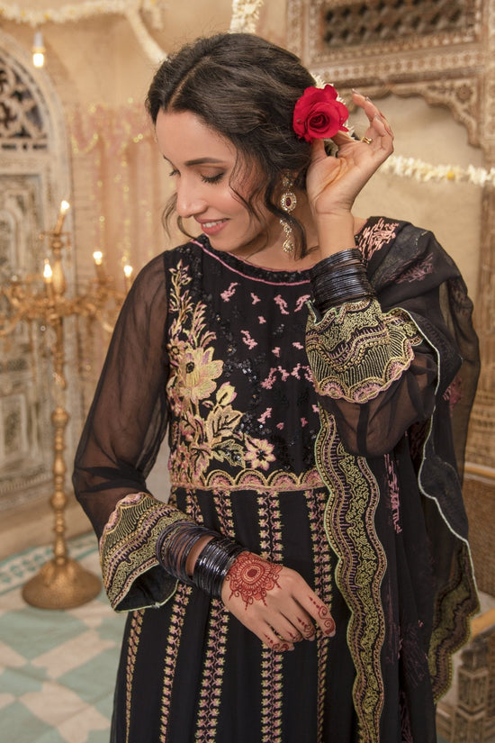 Black Embroidered Chiffon Dress