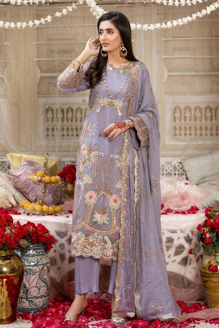 Dark Grey Embroidered Chiffon Dress