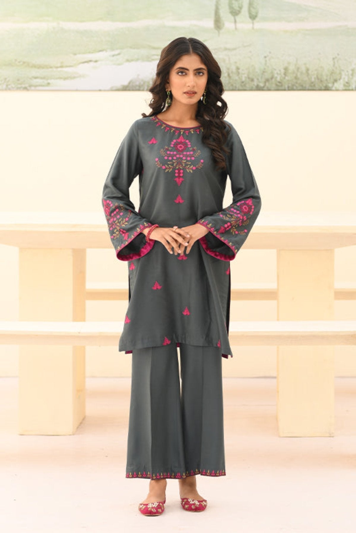 Blue Cottel Embroidered 2-Piece Suit – Winter Stitched