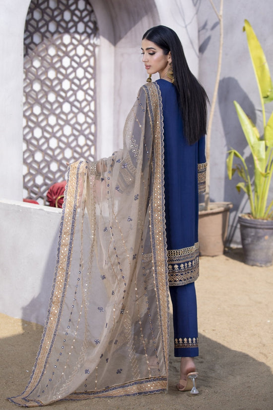 Midnight Blue Embroidered Linen 3-Piece Suit