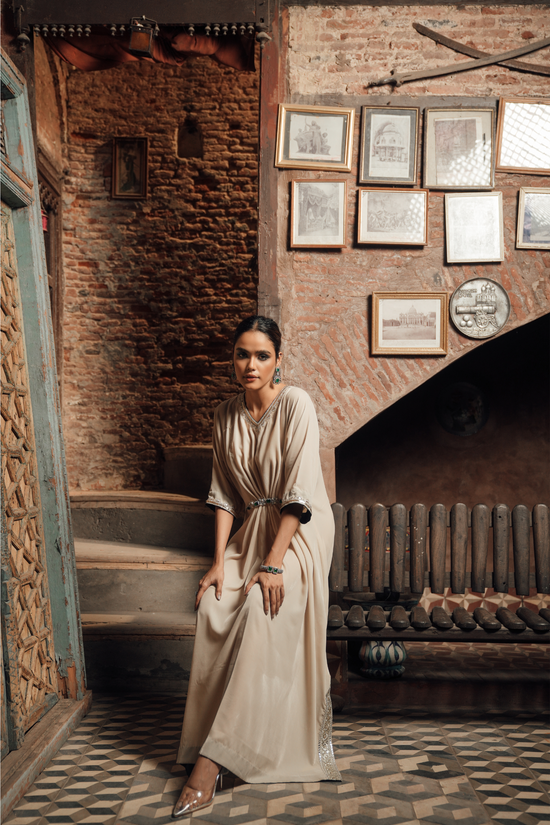 Velvet Kaftan with Jewel Belt & Lace Detailing