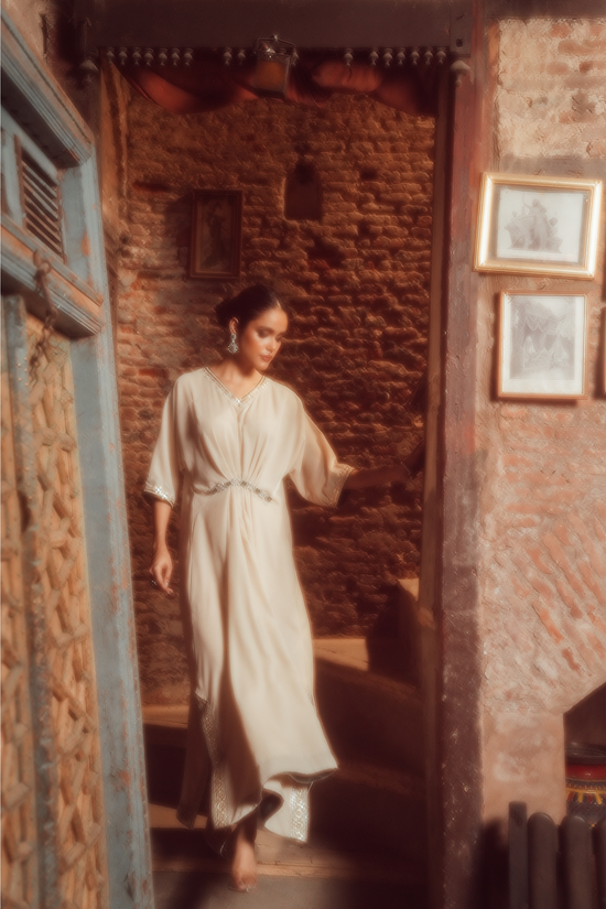 Velvet Kaftan with Jewel Belt & Lace Detailing