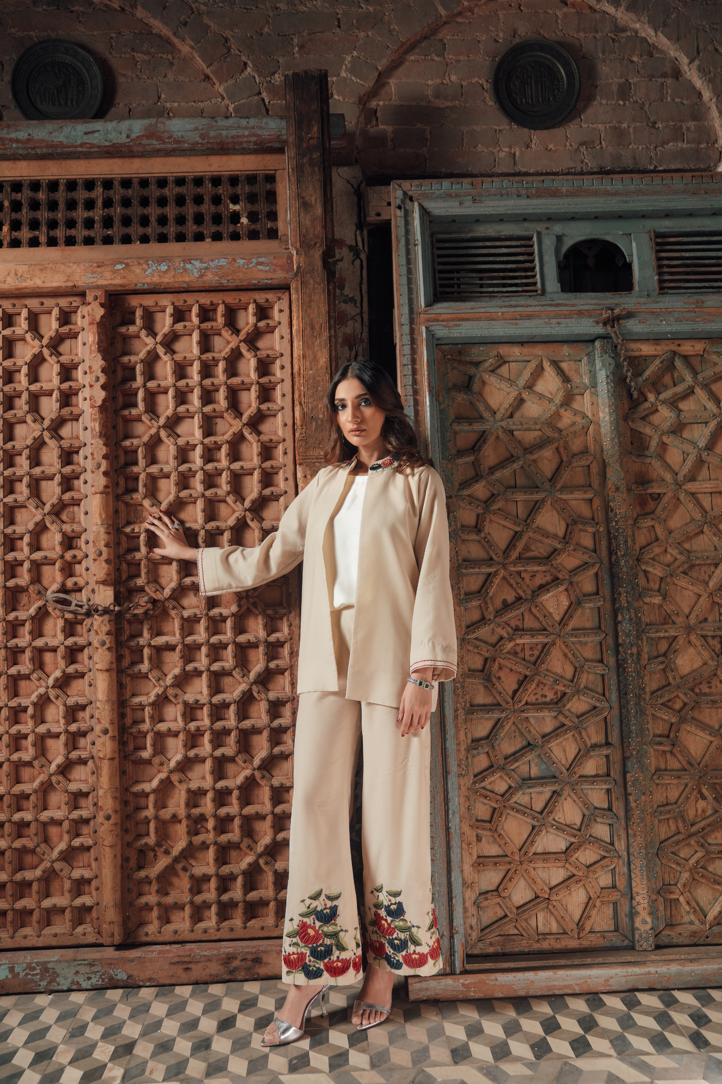 Embroidered 3-Piece Suit with Western Coat & Silk Inner