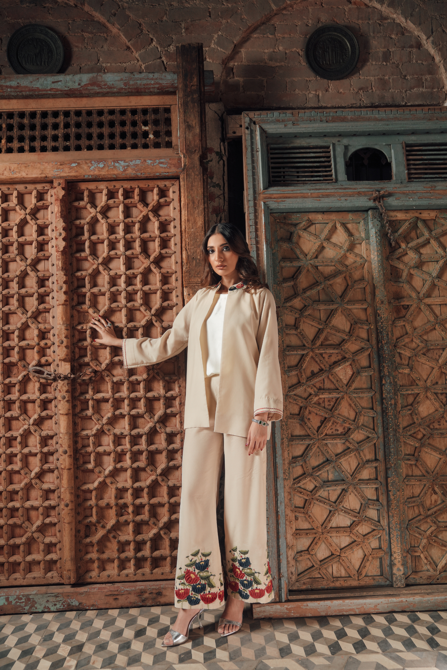 Embroidered 3-Piece Suit with Western Coat & Silk Inner