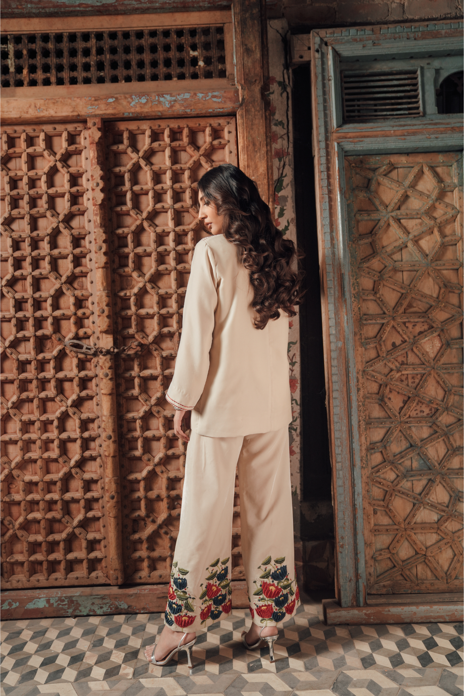 Embroidered 3-Piece Suit with Western Coat & Silk Inner