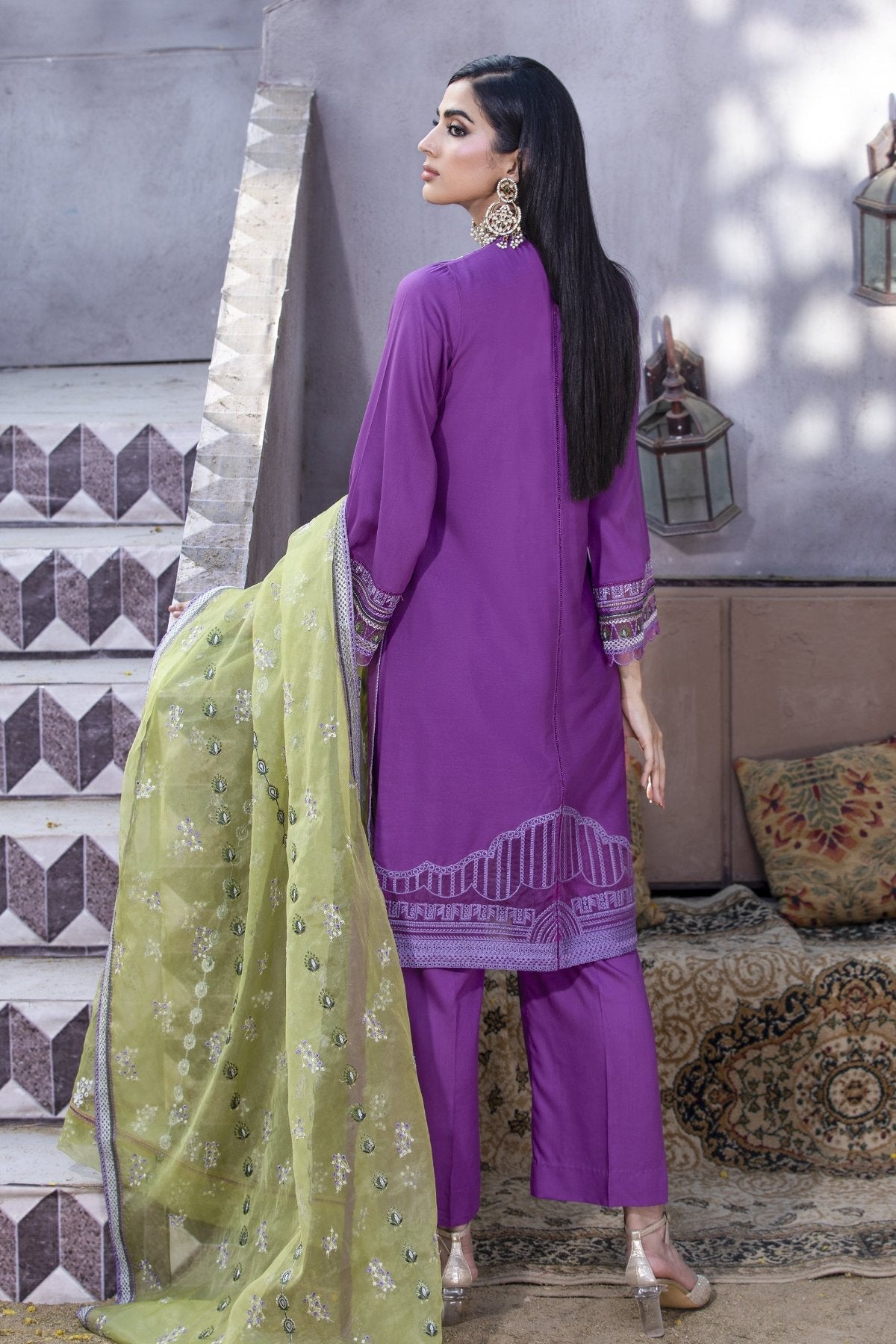 Purple Embroidered Linen 3-Piece Suit