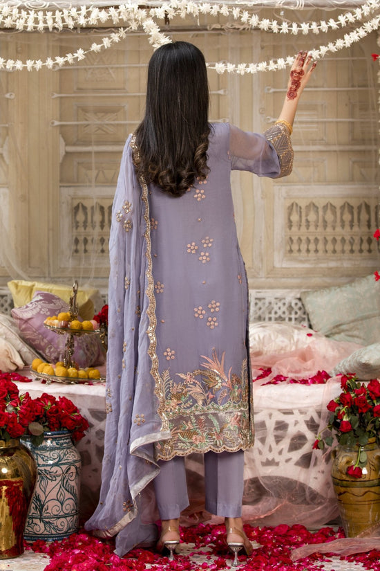 Dark Grey Embroidered Chiffon Dress