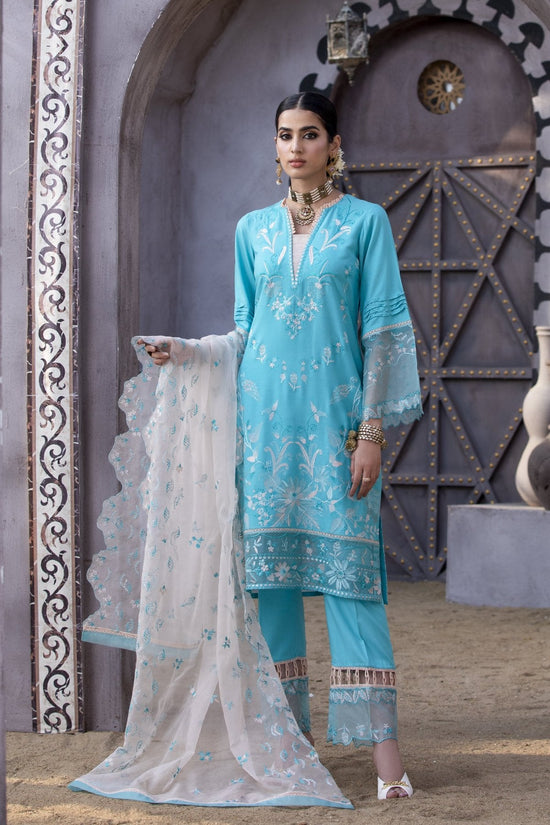 Sky Blue Embroidered Linen 3-Piece Suit