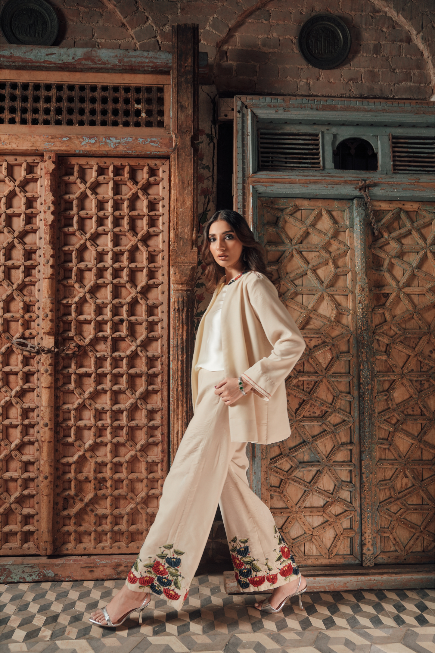 Embroidered 3-Piece Suit with Western Coat & Silk Inner