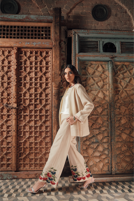 Embroidered 3-Piece Suit with Western Coat & Silk Inner