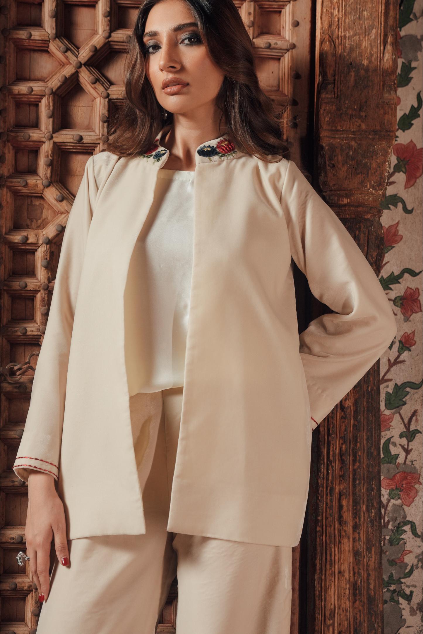 Embroidered 3-Piece Suit with Western Coat & Silk Inner