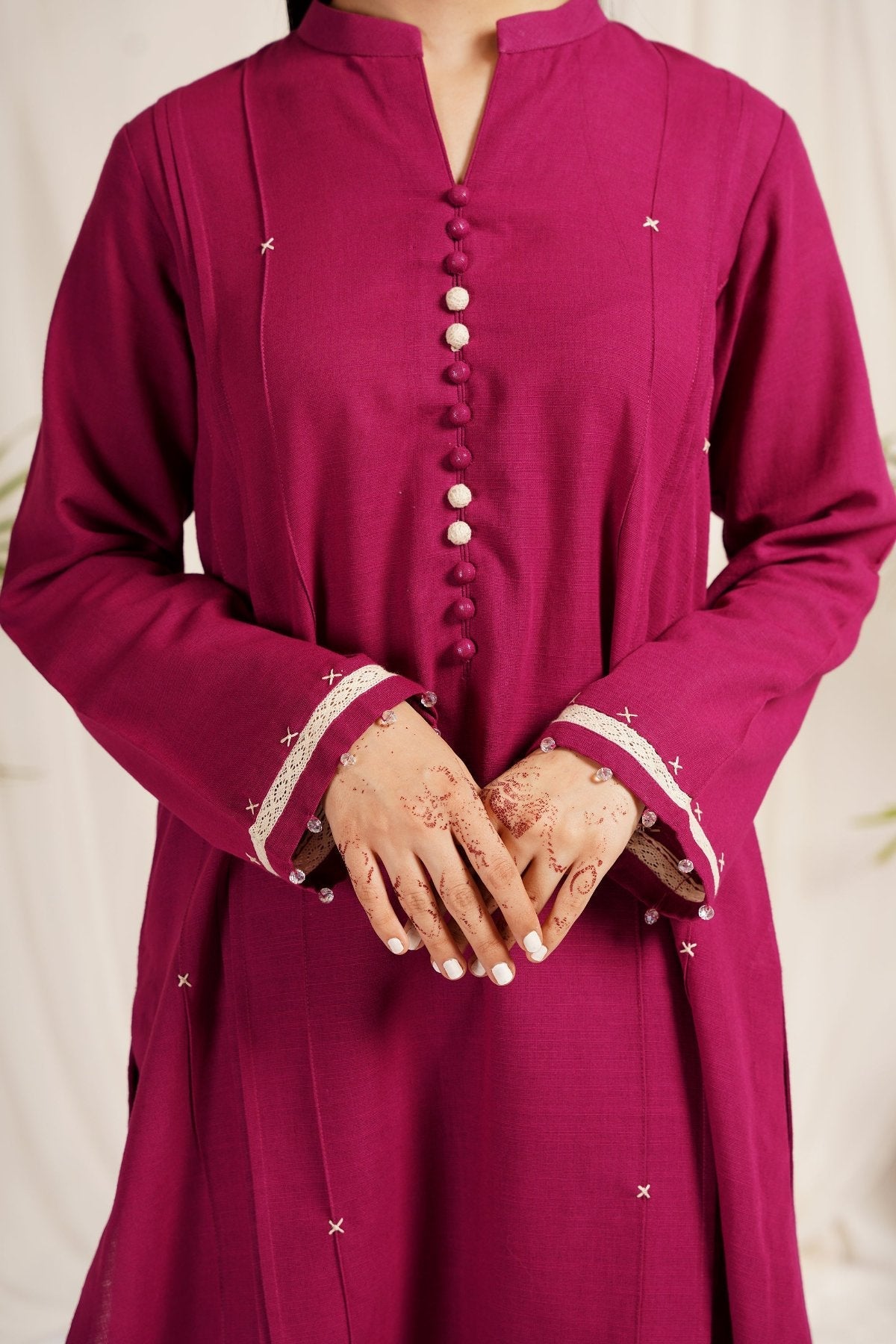 Raspberry Khaddar 2-Piece Dress